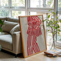 Fashion Line Art Décor Poster – Bold Red Striped Suit Expressive Wall Print, Contemporary Minimal Illustration Style Artwork for Living Room or Studio