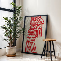 Fashion Line Art Décor Poster – Bold Red Striped Suit Expressive Wall Print, Contemporary Minimal Illustration Style Artwork for Living Room or Studio
