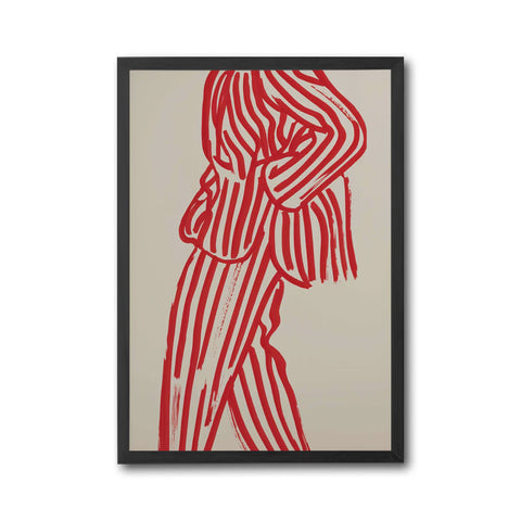 Fashion Line Art Décor Poster – Bold Red Striped Suit Expressive Wall Print, Contemporary Minimal Illustration Style Artwork for Living Room or Studio