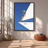Fashion Modern Wall Art – Blonde Woman on White Yacht Illustration