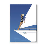 Fashion Modern Wall Art – Blonde Woman on White Yacht Illustration