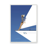 Fashion Modern Wall Art – Blonde Woman on White Yacht Illustration