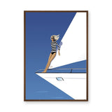 Fashion Modern Wall Art – Blonde Woman on White Yacht Illustration