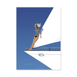 Fashion Modern Wall Art – Blonde Woman on White Yacht Illustration