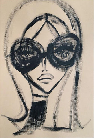 Fashion Portrait Line Art Wall Art – Woman in Oversized Sunglasses