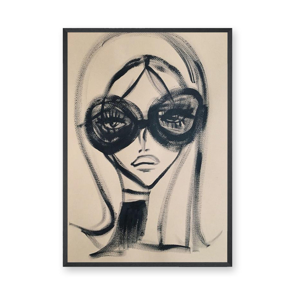 Fashion Portrait Line Art Wall Art – Woman in Oversized Sunglasses