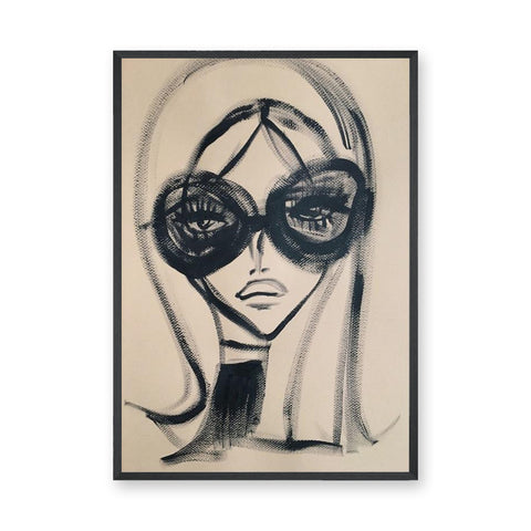 Fashion Portrait Line Art Wall Art – Woman in Oversized Sunglasses