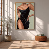Fashion Portrait Modern Minimalist Wall Art – Black Dress Illustration