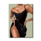 Fashion Portrait Modern Minimalist Wall Art – Black Dress Illustration