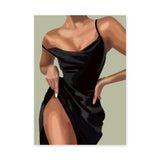 Fashion Portrait Modern Minimalist Wall Art – Black Dress Illustration