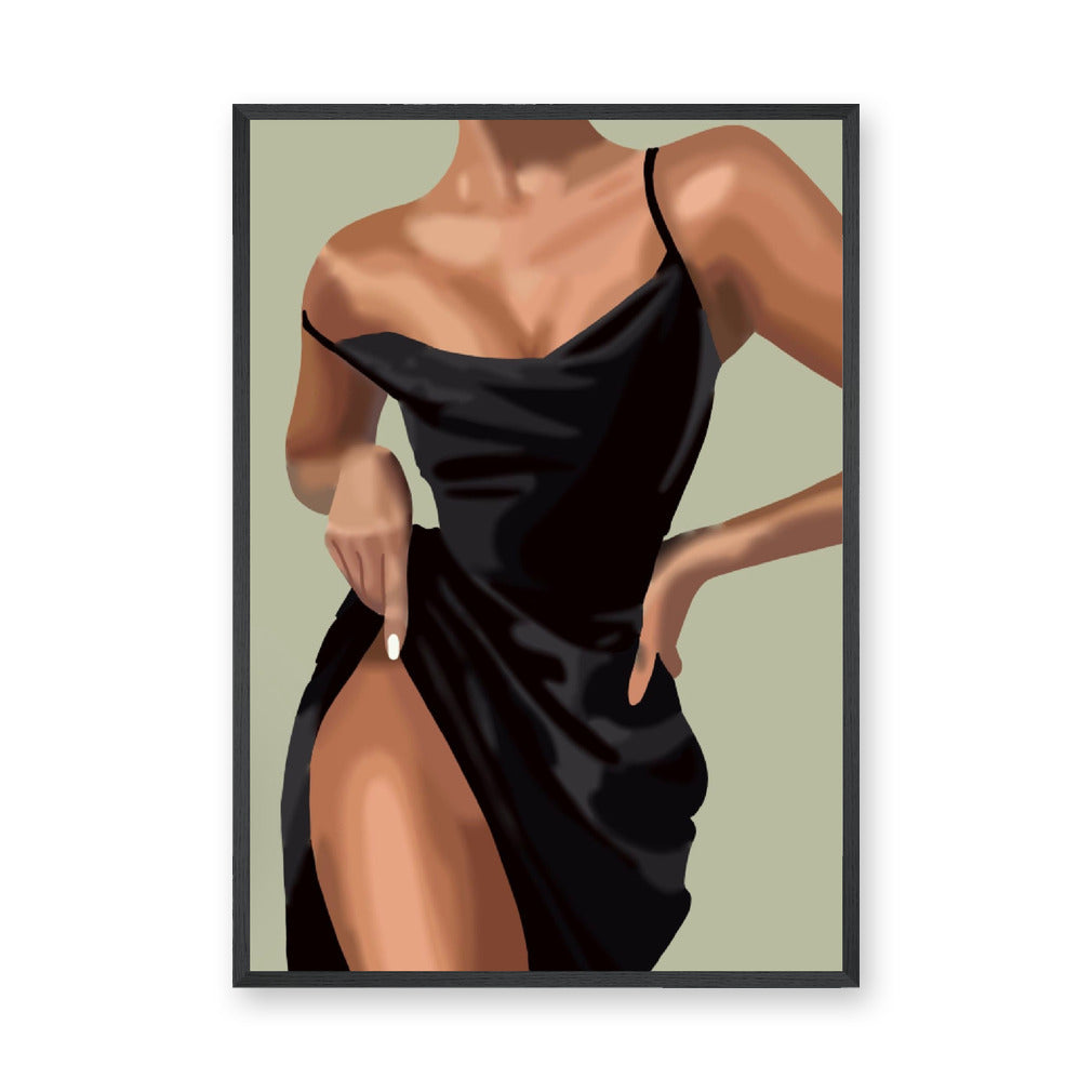 Fashion Portrait Modern Minimalist Wall Art – Black Dress Illustration