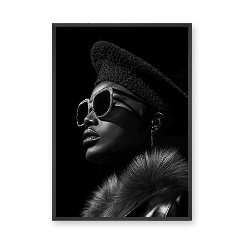 Fashion Portrait Modern Wall Art – Black-and-White Profile with Sunglasses