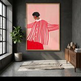 Fashion Portrait Modern Wall Art – Red Striped Portrait on Pink