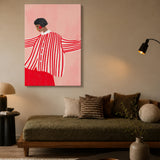 Fashion Portrait Modern Wall Art – Red Striped Portrait on Pink