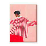 Fashion Portrait Modern Wall Art – Red Striped Portrait on Pink