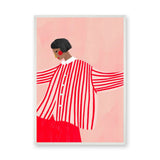 Fashion Portrait Modern Wall Art – Red Striped Portrait on Pink