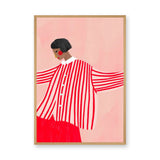 Fashion Portrait Modern Wall Art – Red Striped Portrait on Pink
