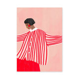 Fashion Portrait Modern Wall Art – Red Striped Portrait on Pink