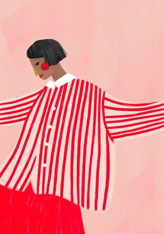 Fashion Portrait Modern Wall Art – Red Striped Portrait on Pink