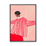 Fashion Portrait Modern Wall Art – Red Striped Portrait on Pink