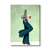 Fashion Portrait Modern Wall Art – Zebra Stripe Figure with Beer