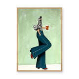 Fashion Portrait Modern Wall Art – Zebra Stripe Figure with Beer