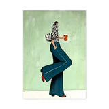 Fashion Portrait Modern Wall Art – Zebra Stripe Figure with Beer