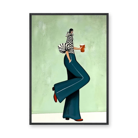 Fashion Portrait Modern Wall Art – Zebra Stripe Figure with Beer