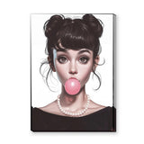 Fashion Portrait Pop-Art Wall Art – Big-Eyed Girl Blowing Pink Bubble Gum