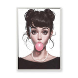 Fashion Portrait Pop-Art Wall Art – Big-Eyed Girl Blowing Pink Bubble Gum