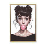 Fashion Portrait Pop-Art Wall Art – Big-Eyed Girl Blowing Pink Bubble Gum