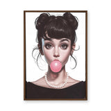 Fashion Portrait Pop-Art Wall Art – Big-Eyed Girl Blowing Pink Bubble Gum