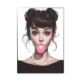 Fashion Portrait Pop-Art Wall Art – Big-Eyed Girl Blowing Pink Bubble Gum