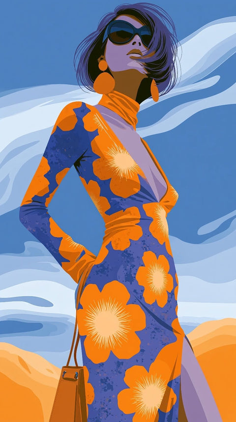 Fashion Portrait Retro Pop Art Wall Art – Stylish Woman in Floral Dress