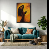 Female Silhouette Abstract Wall Art – Swirling Orange Figure Print