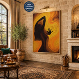 Female Silhouette Abstract Wall Art – Swirling Orange Figure Print