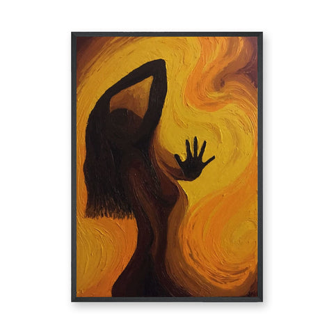 Female Silhouette Abstract Wall Art – Swirling Orange Figure Print