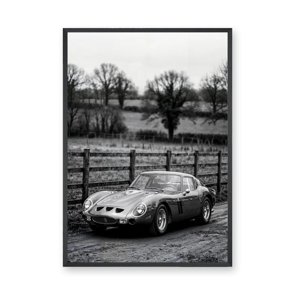 Ferrari 250 GTO Vintage Wall Art – Black and White Countryside Photo