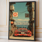 Ferrari F40 Retro Wall Art – Japanese Alley Harbor City Car Print