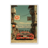 Ferrari F40 Retro Wall Art – Japanese Alley Harbor City Car Print