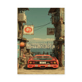 Ferrari F40 Retro Wall Art – Japanese Alley Harbor City Car Print