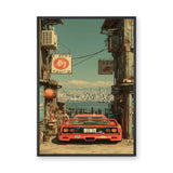 Ferrari F40 Retro Wall Art – Japanese Alley Harbor City Car Print