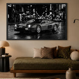 Ferrari Testarossa Retro Wall Art – Black and White Rainy City Street