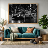 Ferrari Testarossa Retro Wall Art – Black and White Rainy City Street