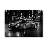 Ferrari Testarossa Retro Wall Art – Black and White Rainy City Street