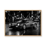 Ferrari Testarossa Retro Wall Art – Rainy City Night Photograph