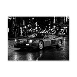 Ferrari Testarossa Retro Wall Art – Rainy City Night Photograph