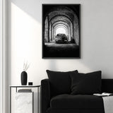 Ferrari Testarossa Vintage Wall Art – Black-and-White Archway Photo