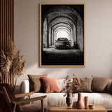 Ferrari Testarossa Vintage Wall Art – Black-and-White Archway Photo