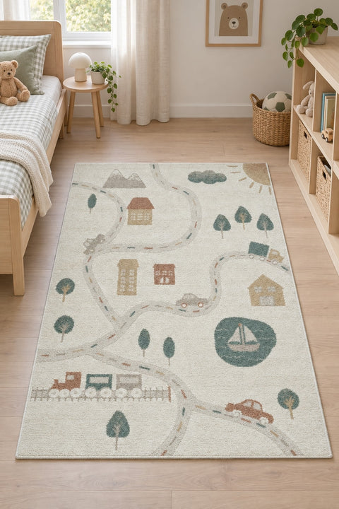 Figural Kids Area Rug – Cream & Beige 7 in a nursery